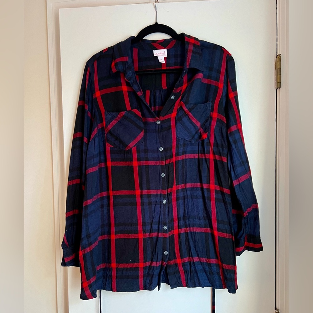 Isabel Maternity Plaid Collared Maternity Button Up Shirt Size XL